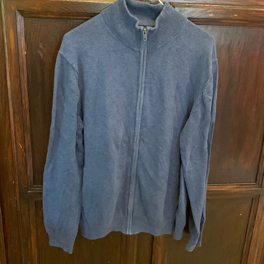 *4/$20* Men’s full zip mock neck heathered blue sweater - size L